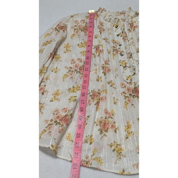 La Vie Rebecca Taylor Ivory Metallic Floral Madeleine Blouse XS Dainty Ruffle - Picture 11 of 12